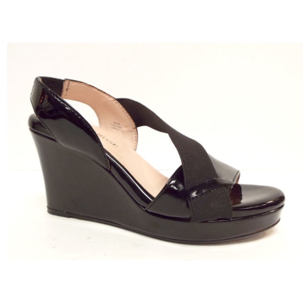 TARYN ROSE SHAE Black Patent Wedge Slingback Sandal size 10M